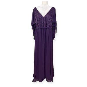 NWT Ever Pretty Women's Plus Size 3XL Purple Lace Chiffon Flutter Sleeve Evening